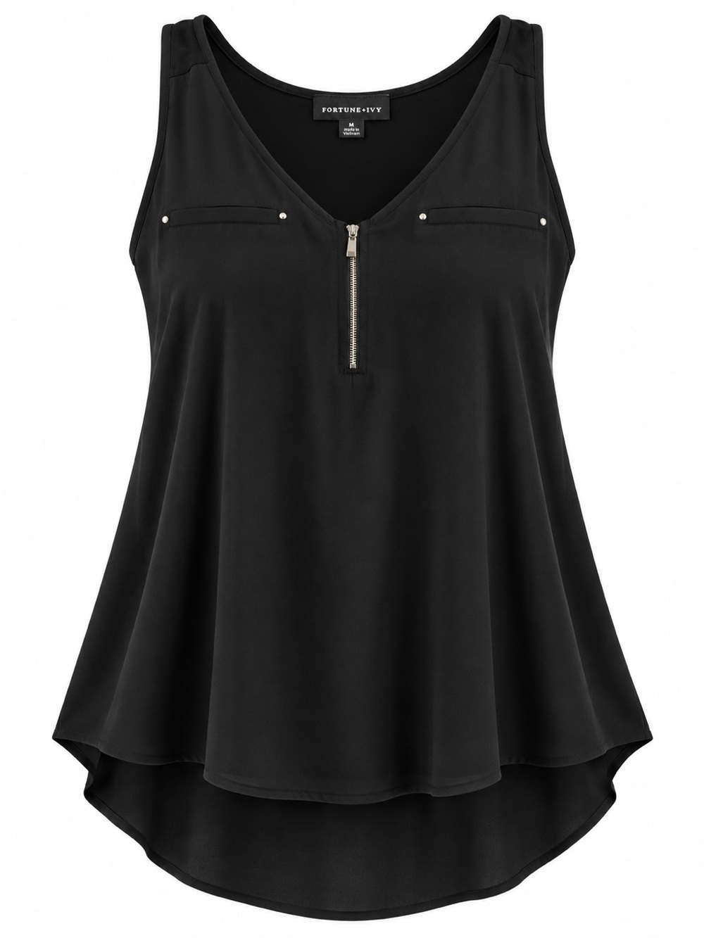 Fortune + Ivy Black Zip-Front Swing Tank